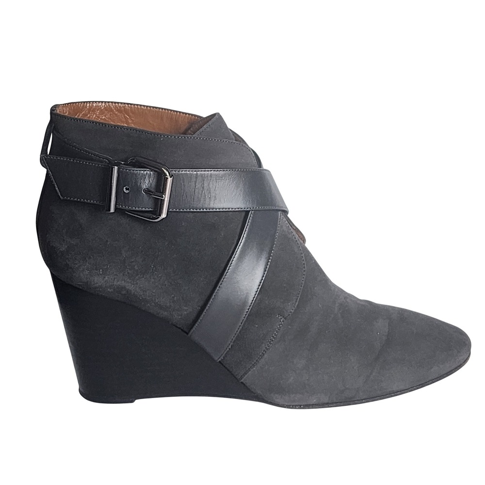 Aquatalia Tillie Womens Gray Suede Crisscross Leather Strap Wedge Ankle Boots 12